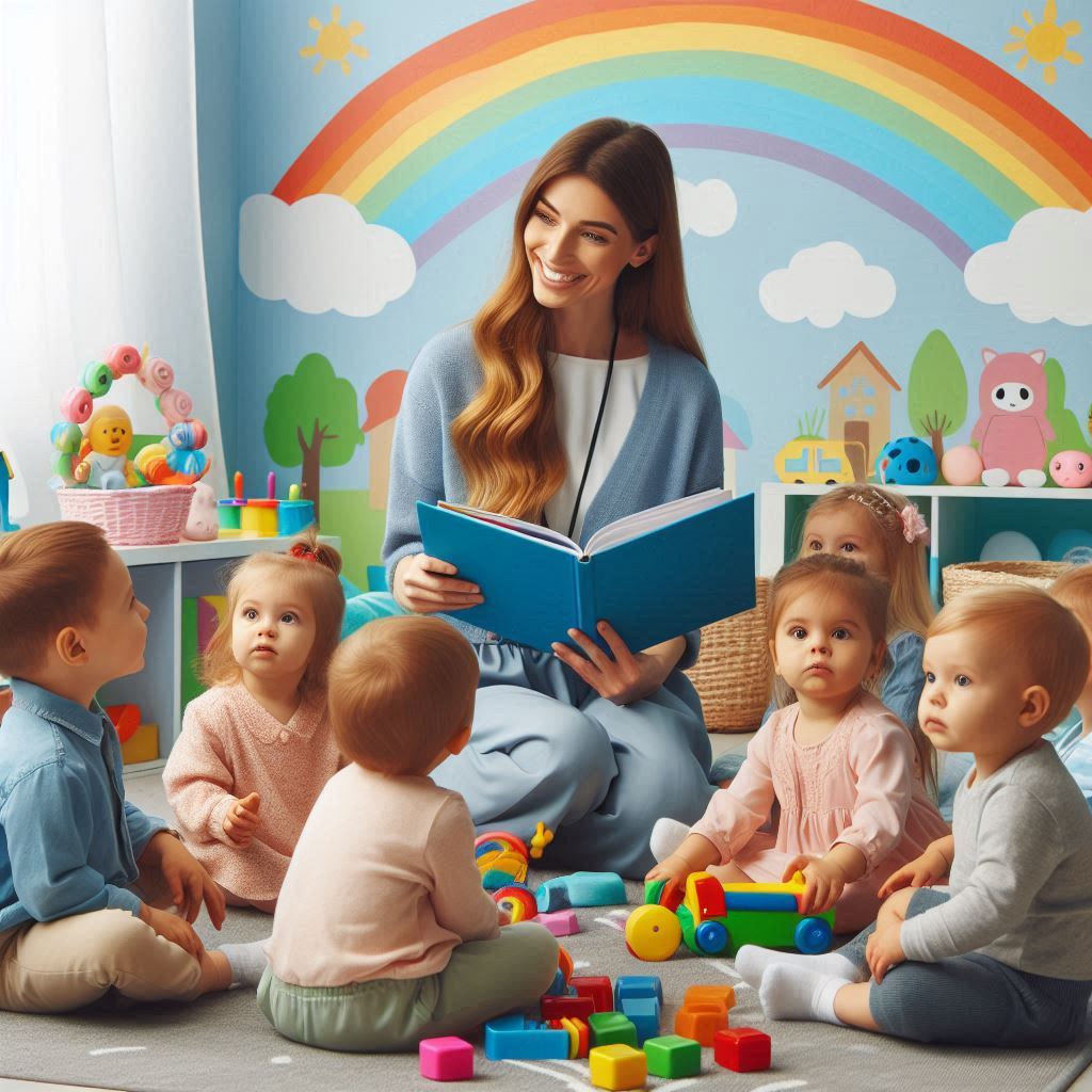 Teacher reading to childern in church nursery