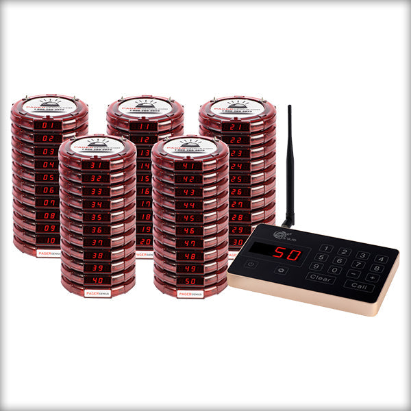 Complete Pager Genius Covid-19 Social Distancing Paging System 50 / Red PagerGenius Restaurant Paging System